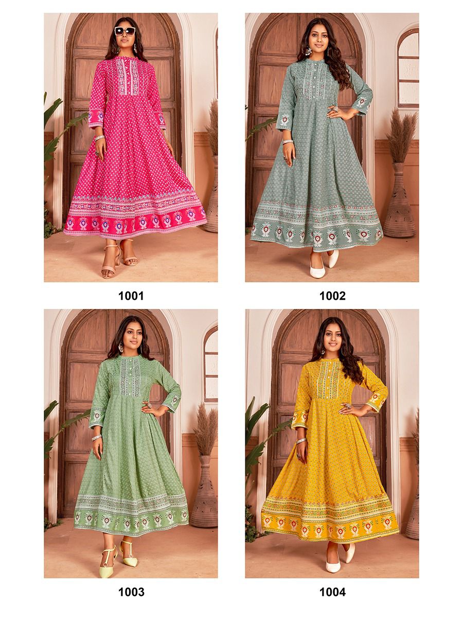 Banwery Nayanthara 1 Rayon Printed Ethnic Wear Embroidery Long Kurti Collection